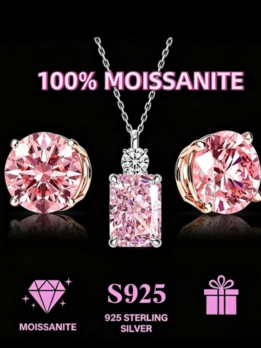 3 Piece-100% Moissanite Necklace Set. 1 Carat Per Piece.